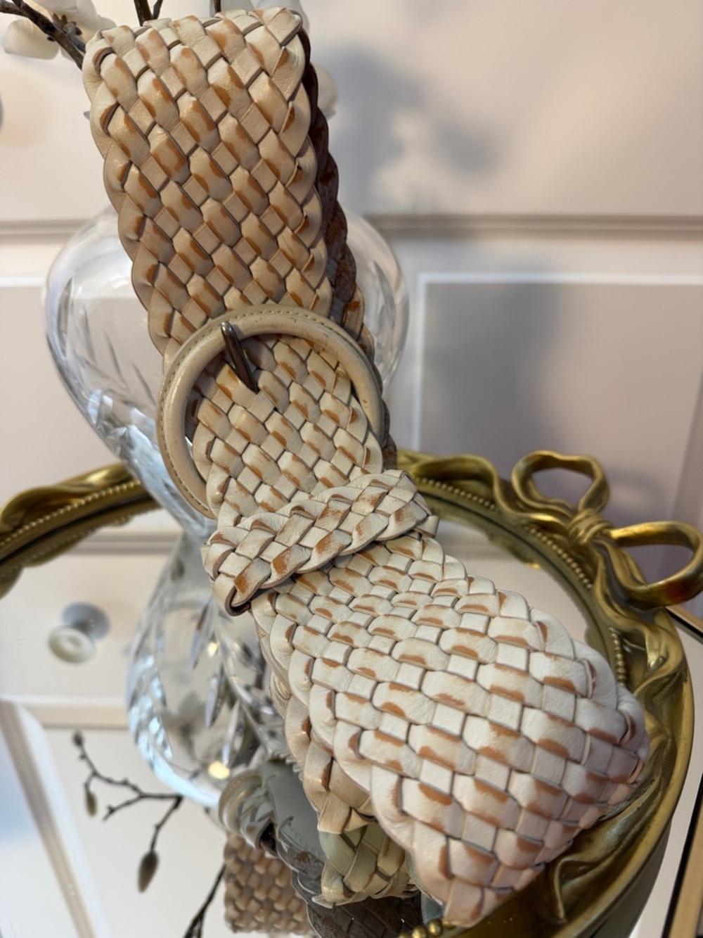 Banana Republic Cream and Tan Braided Leather Belt